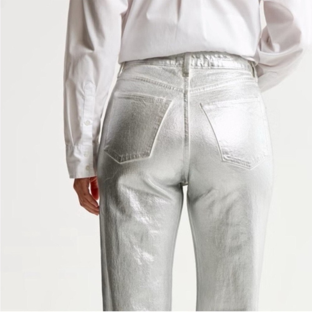 NWT Abercrombie & Fitch “The ‘90’s Relaxed” High Rise Metallic Silver Pants 10 - Picture 2 of 7